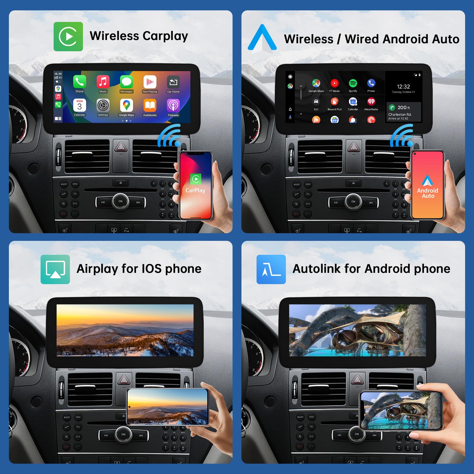 Road Top 12.3 Pulgadas de Pantalla táctil de Coche inalámbrico CarPlay Android Auto para Mercedes Benz Clase C W204 2008-2010 Año con NTG4.0 Sistema, Soporte de Navegación, Mirrorlink