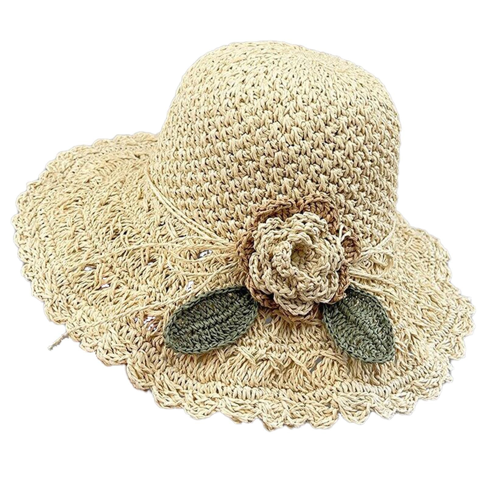 Gefomuofe Sombrero de verano para mujer, sombrero de paja, sombrero de verano, sombrero de playa plegable, sombrero de playa de verano, cabeza grande, ala ancha, sombrero para el sol para hombre y