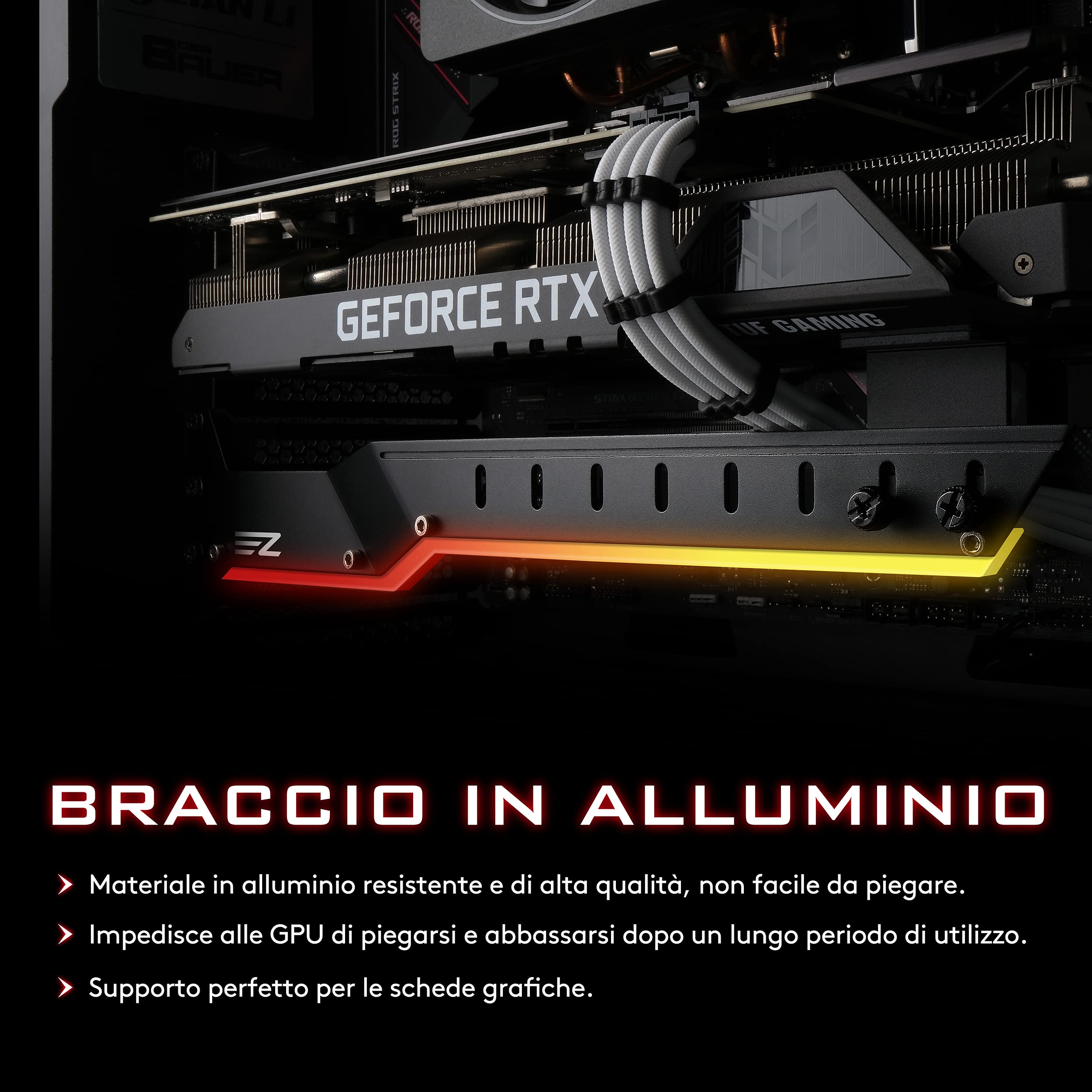EZDIY-FAB Supporto GPU per Scheda Grafica con LED ARGB 5V 3 Pin-Bracket Anticurvatura per Schede Video,Compatibile con RX6700, RTX3090(Verificato)-Nero
