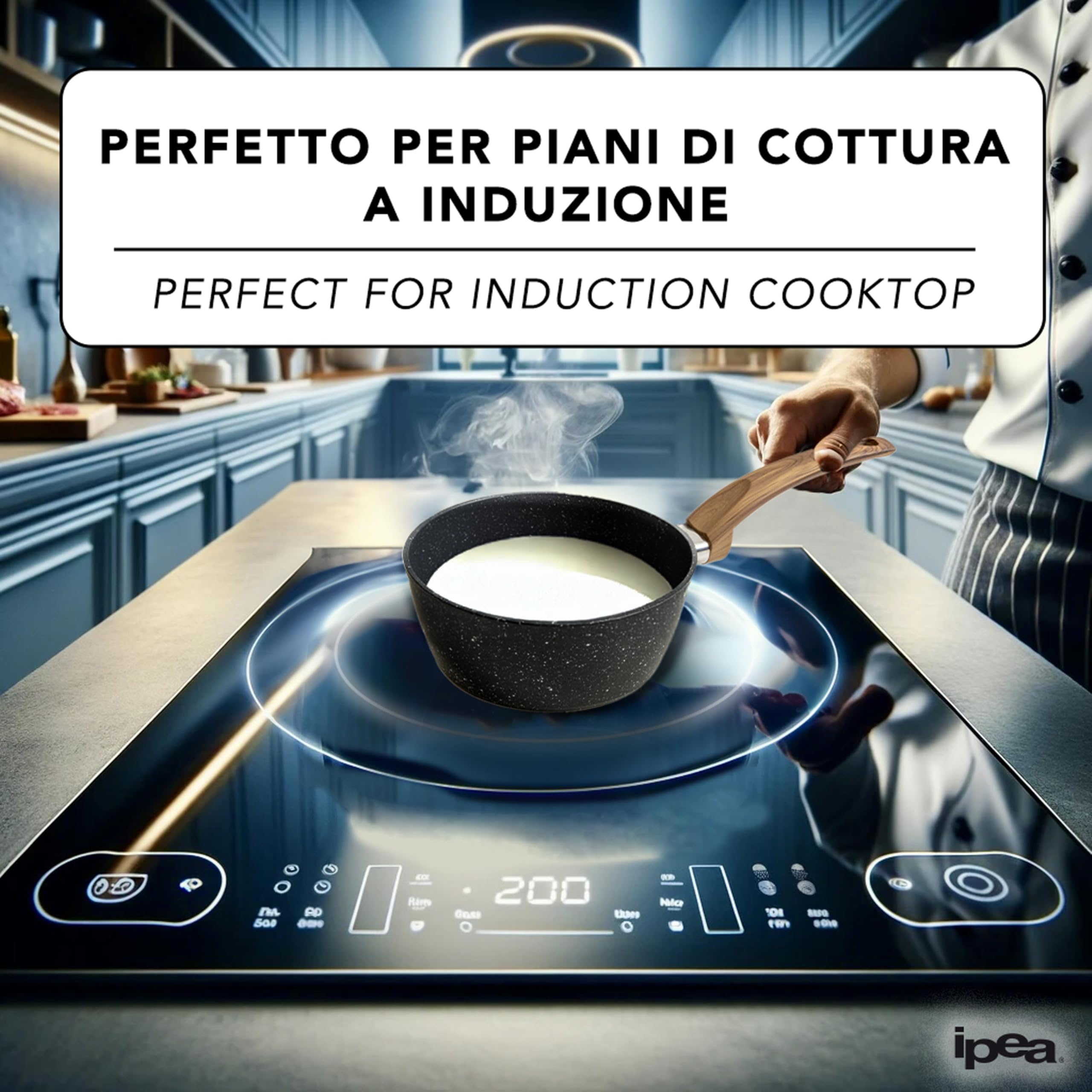 IPEA Pentolino Latte per Induzione Antiaderente - 18 CM - Elegante Pentolino Effetto Pietra - Casseruola per il Latte Piccola per Cucinare e Bollire Minestre, Verdure, Noodles - Bollilatte