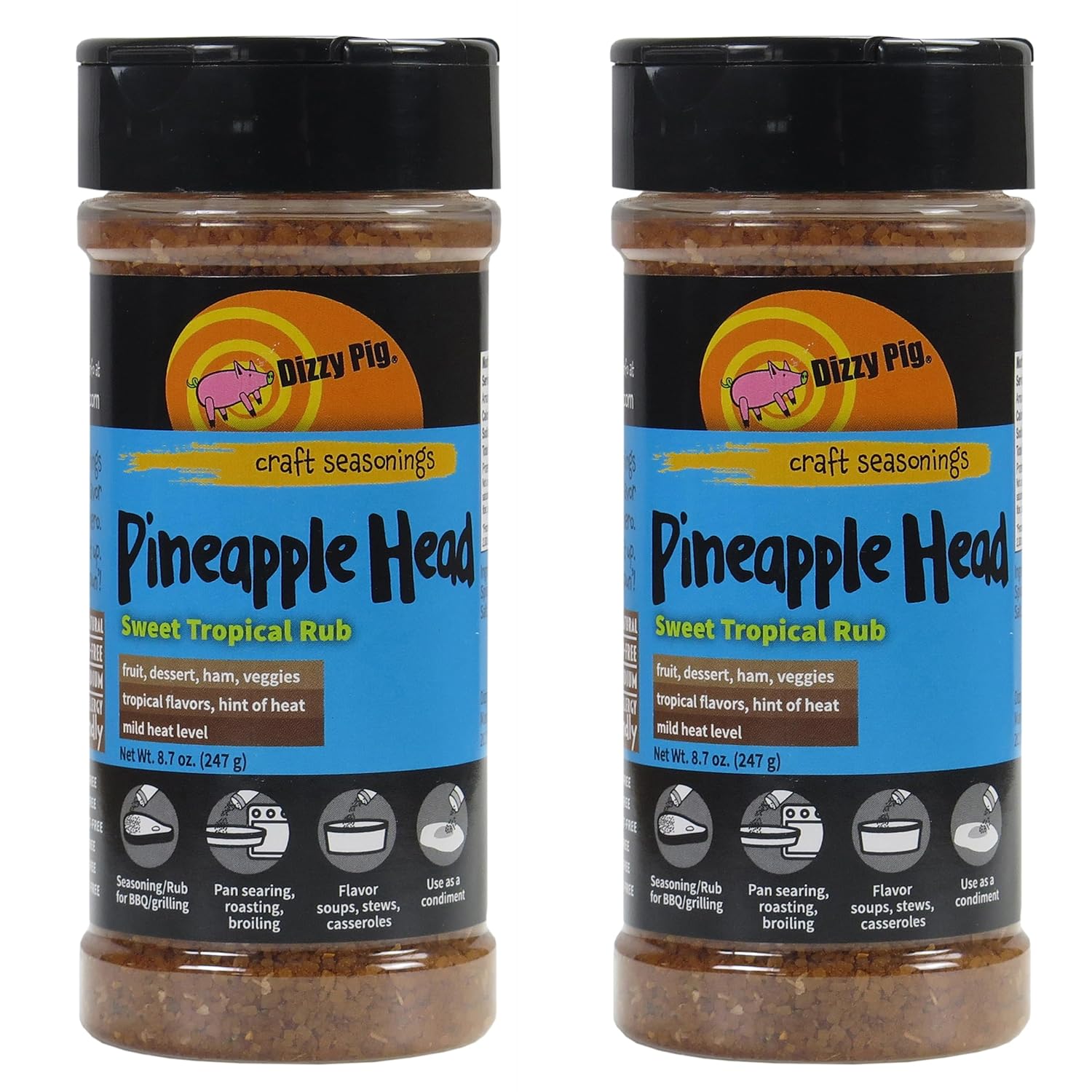Dizzy Pig Barbecue Company Pineapple Head Seasonings - Savory Sweet (8oz Shaker, Two Pack)