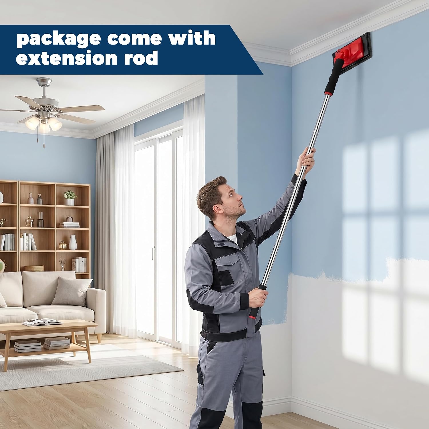 Paint Edger Tool Kit,Paint Pad Set with Extension Rod,Paint Edger Set with Trim Touch-Up Pads,Corner Wall and Ceiling Pad Painter,360° Rotating Handle Paint Edger Trimmer with Refill Pads