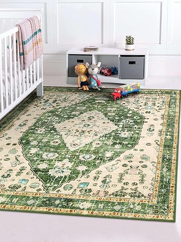 Miniatura 3 de Lahome Alfombra de área cuadrada tribal bohemia de 4 x 4, color verde, lavable, suave, para sala de estar, oriental, pequeña, antideslizante, no