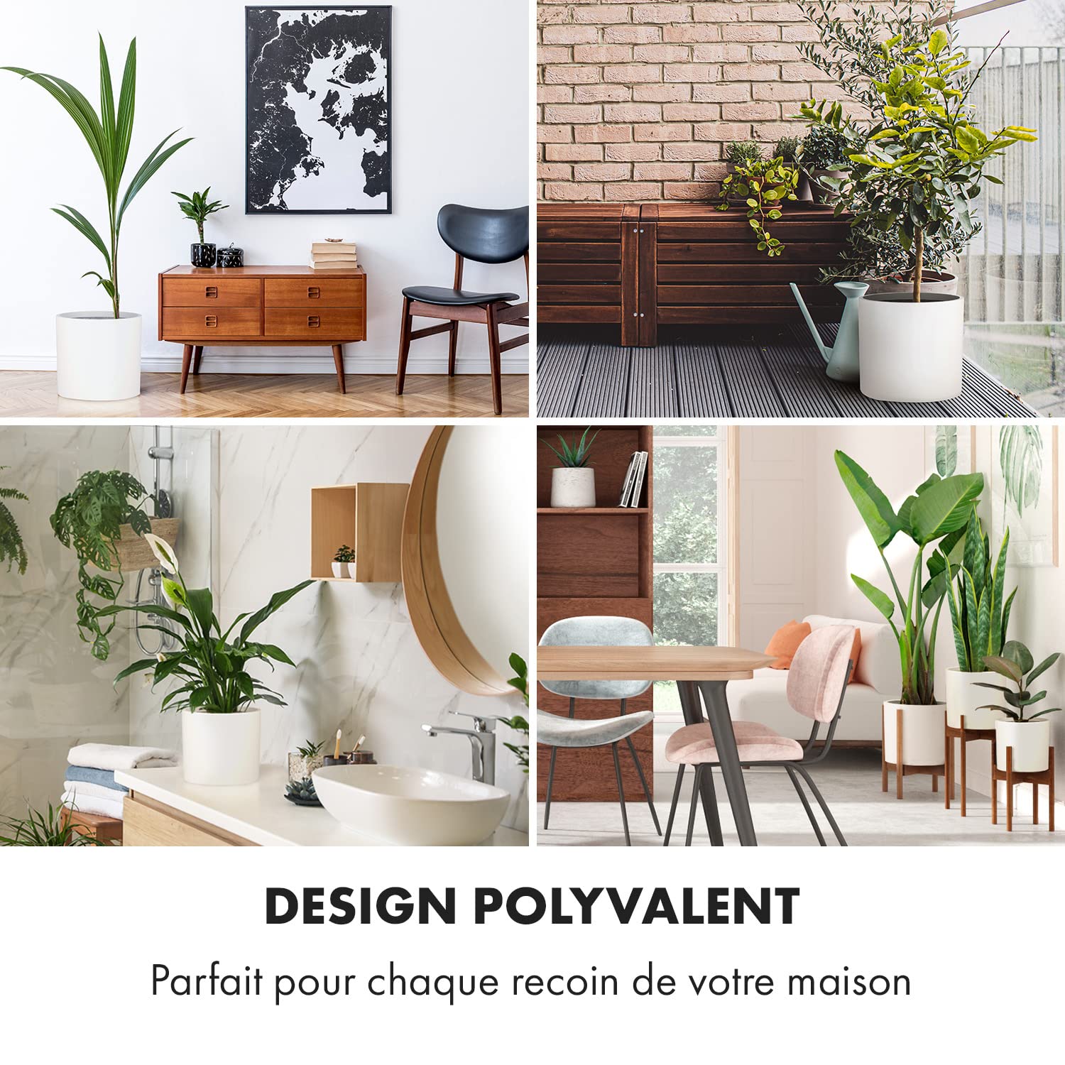 Pot de Fleur Interieur et Extérieur, Jardinieres Exterieur, Pot Plante Résistant UV et Gel avec Bouchon de Drainage, Fiberstone, Jardiniere, Pot de Fleur Exterieur Grande Taille, Pot Unique