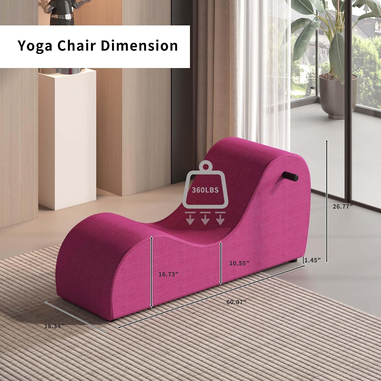 Yoga Chair, Chaise Lounge Chair Indoor，Ergonomic Chaise Lounge Chair with Handle，Chair Yoga for Stretching, Relaxation,Used in Bedroom,Living Room (Pink)