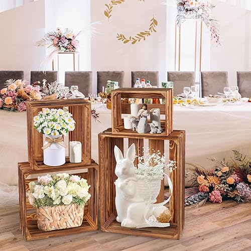 Miniatura 4 de 4 cajas decorativas de madera para exhibición de fiestas, cajas de almacenamiento de madera rústicas grandes con asas para decoración de bodas,