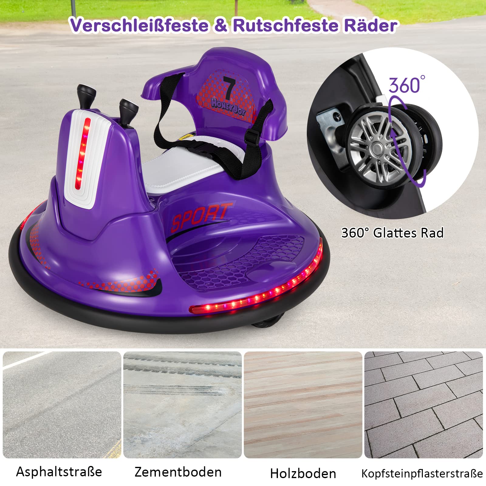 COSTWAY 6V Pojazd dla dzieci na akumulator, autoscooter z obrotem 360 stopni i funkcją jazdy do przodu i do tyłu, Bumper Car z muzyką | kolorowymi światłami LED | klaksonem | historiami | pilotem