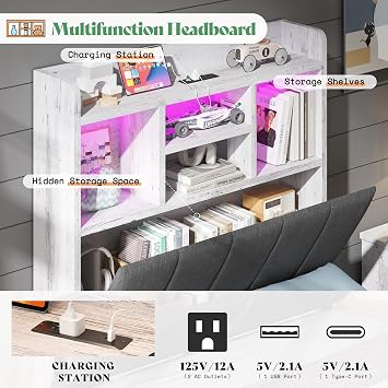 AMERLIFE Twin White Storage Bed, 51.2 Tall Bookcase Headboard & Drawer