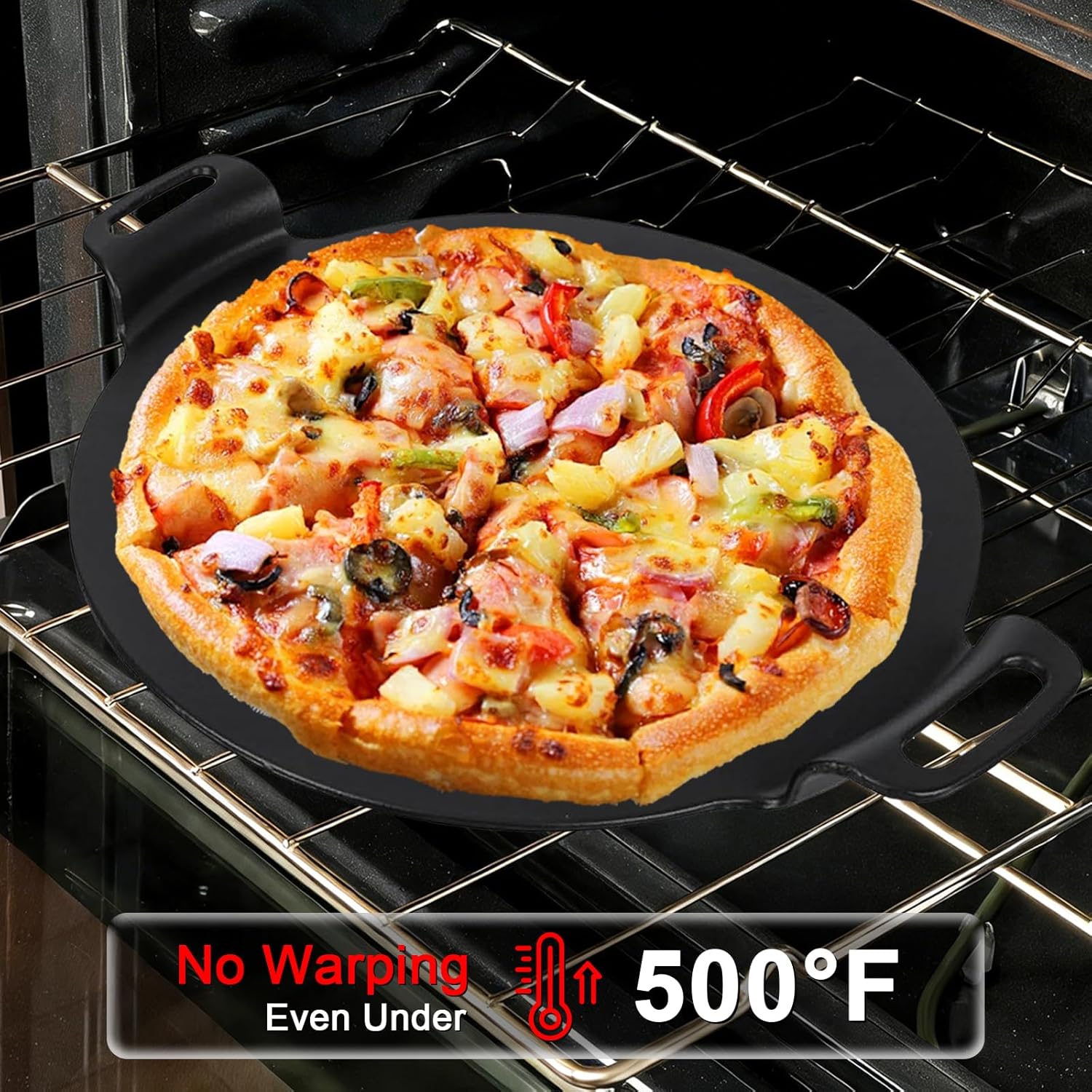 15 Inch Cast Iron Pizza Pan – PreSeasoned Tawa Dosa Pan Round Griddle with Silicone Handles for Oven, Grill & Stovetop, Baking