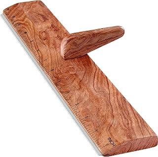Safety Ruler with Handle & Stainless Steel Edge - 13in Handmade Hardwood Ruler for Quilting, Sewing, Fabric, Paper & Leather Crafts - Comfortable Grip for Precision Tailoring & DIY Projects
