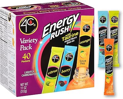 4C Energy Rush Stix, Variety 1 Pack, 40 Count, Single Serve Water Flavoring Packets, Sugar Free with Taurine, On the Go Bu...
