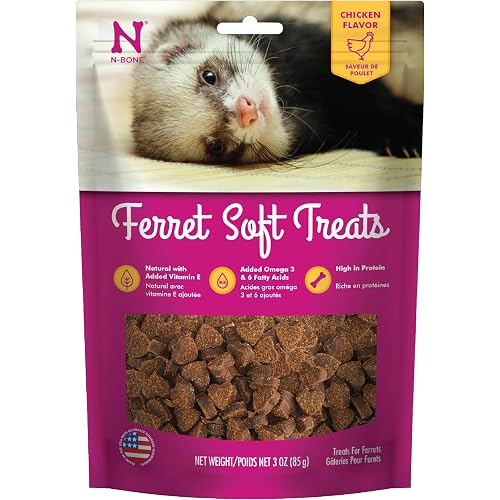 N-Bone Ferret Soft Treats, Chicken Flavor, Natural Soft Chew Treats for Ferrets, Delicious Everyday Snacks & Training Rewards, Made in USA, 3 oz