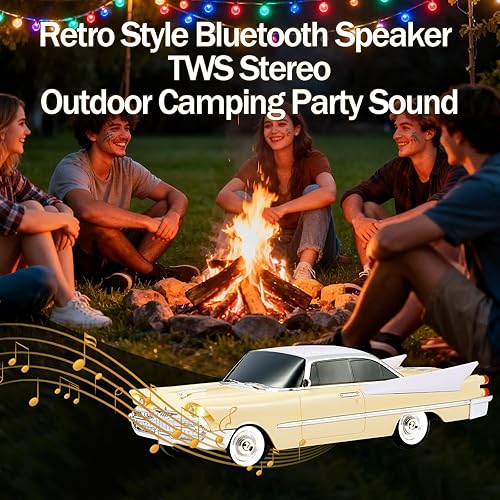 Miniatura 6 de WS-1965 Replica altavoz Bluetooth – Diseño retro de cohete coche, sonido HD, TWS, luces LED de fiesta, radio FM, reproducción USB/TF, micrófono