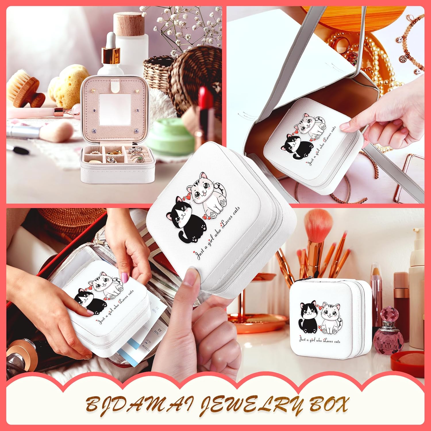 Cat Jewelry Box, Gifts For Women Teens Girls Age 8-12, Cat Lovers Stuff Items Accessories Things Merchandise Decor Merch, Travel Ring Earrings Necklace Organizer Holder! - Image 6