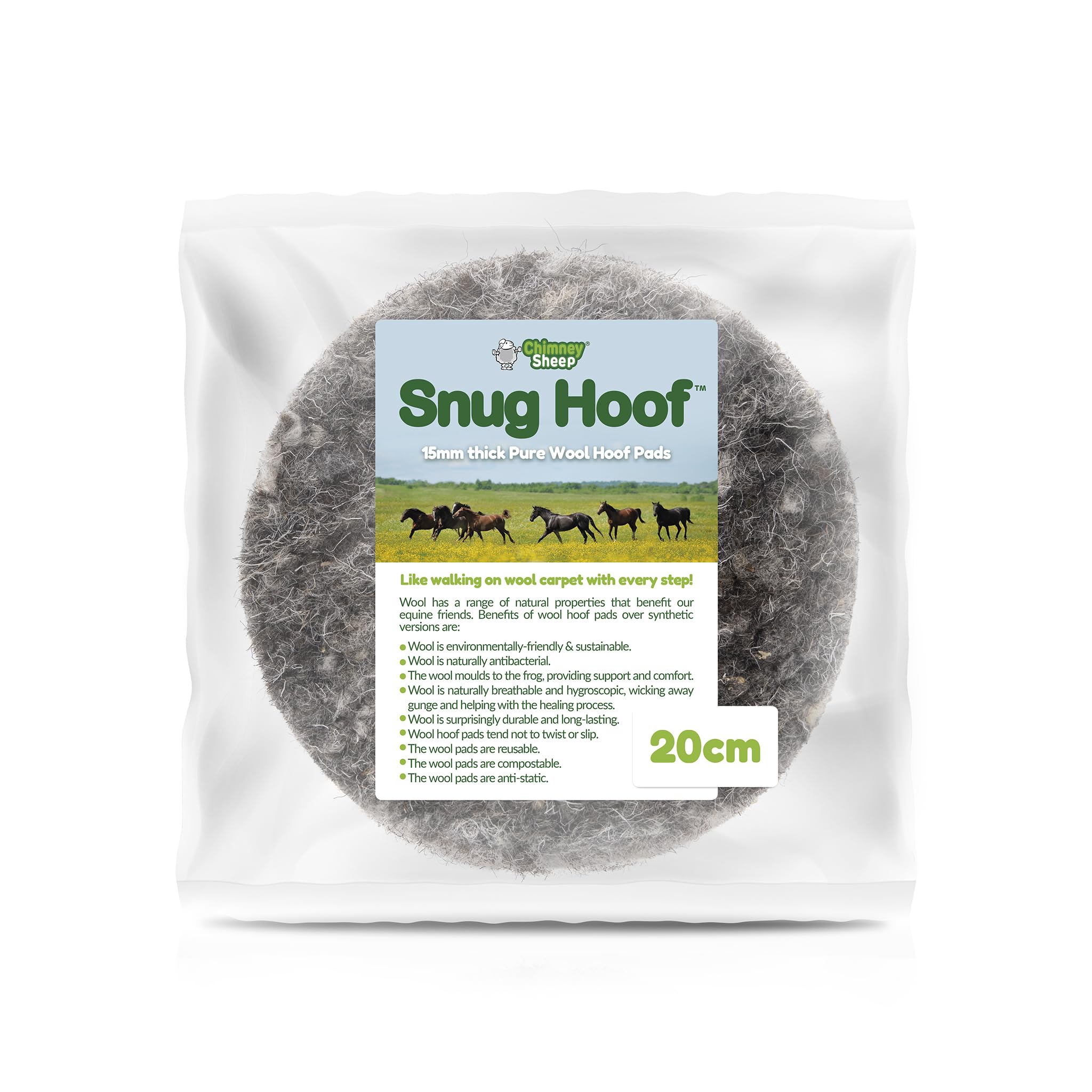 Chimney Sheep 20cm Snug Hoof Wool Felt Pad Inserts, grey