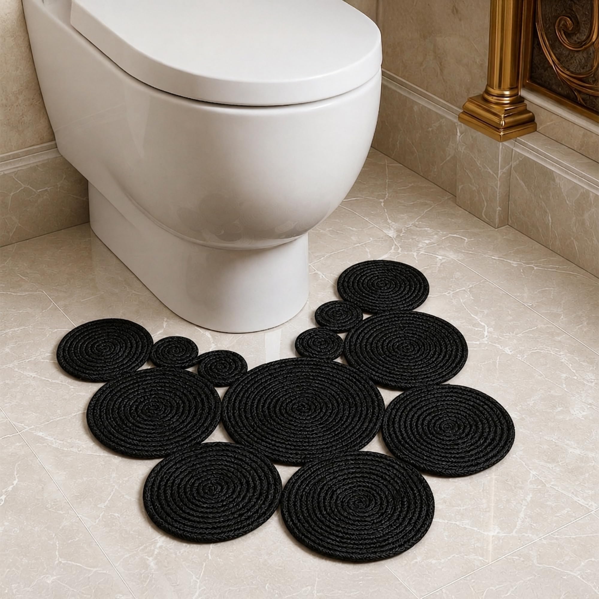 ODIYO Handmade Jute Bath Mat Non Slip Bathroom Rug, Double Sided Washable Bath Mat, Boho Woven Bathroom Floor Mat 55 X 65 Cm (Black) โ image 1
