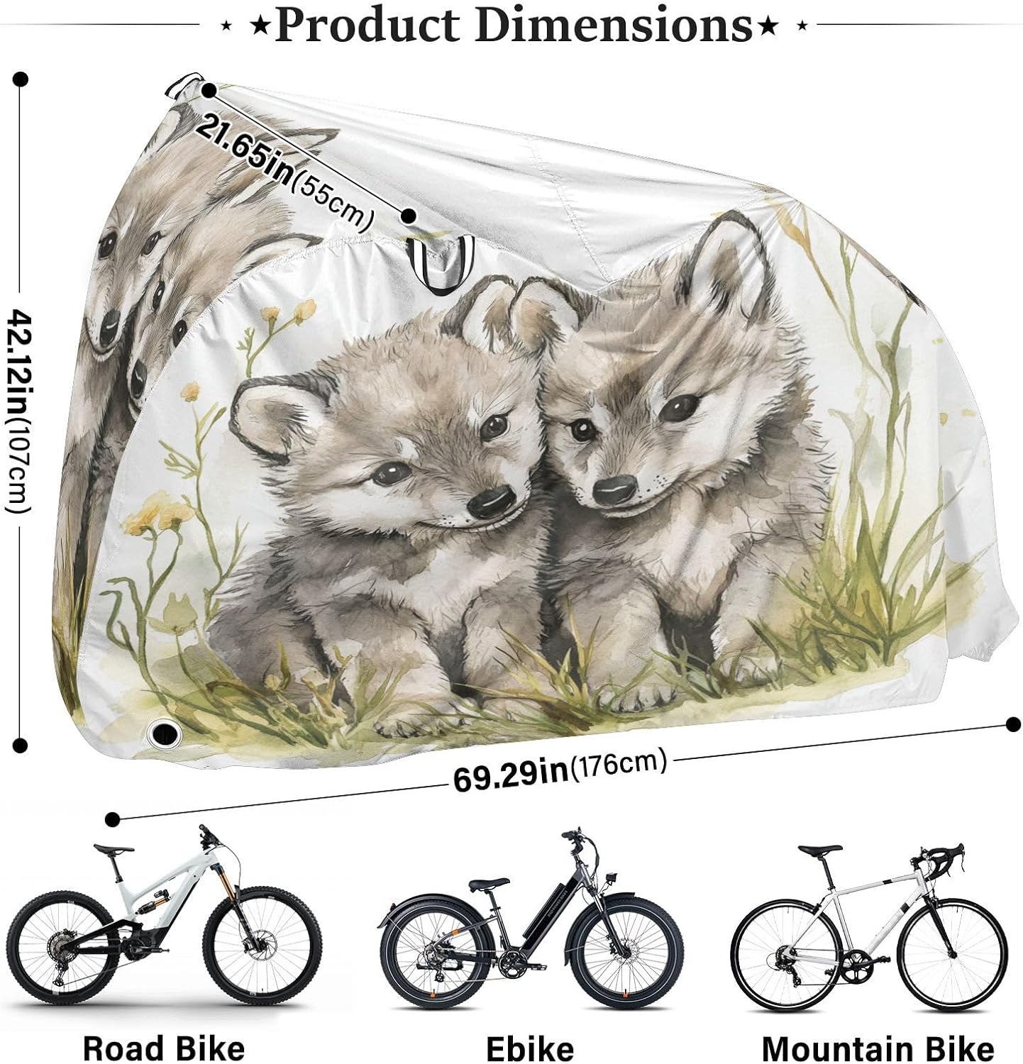 ALAZA Cute Wolf Babies Bike Cover Waterproof Outdoor Ebike Bicycle Covers Tarp Protection for 1/2 Bikes, Sun UV Dust Wind Proof