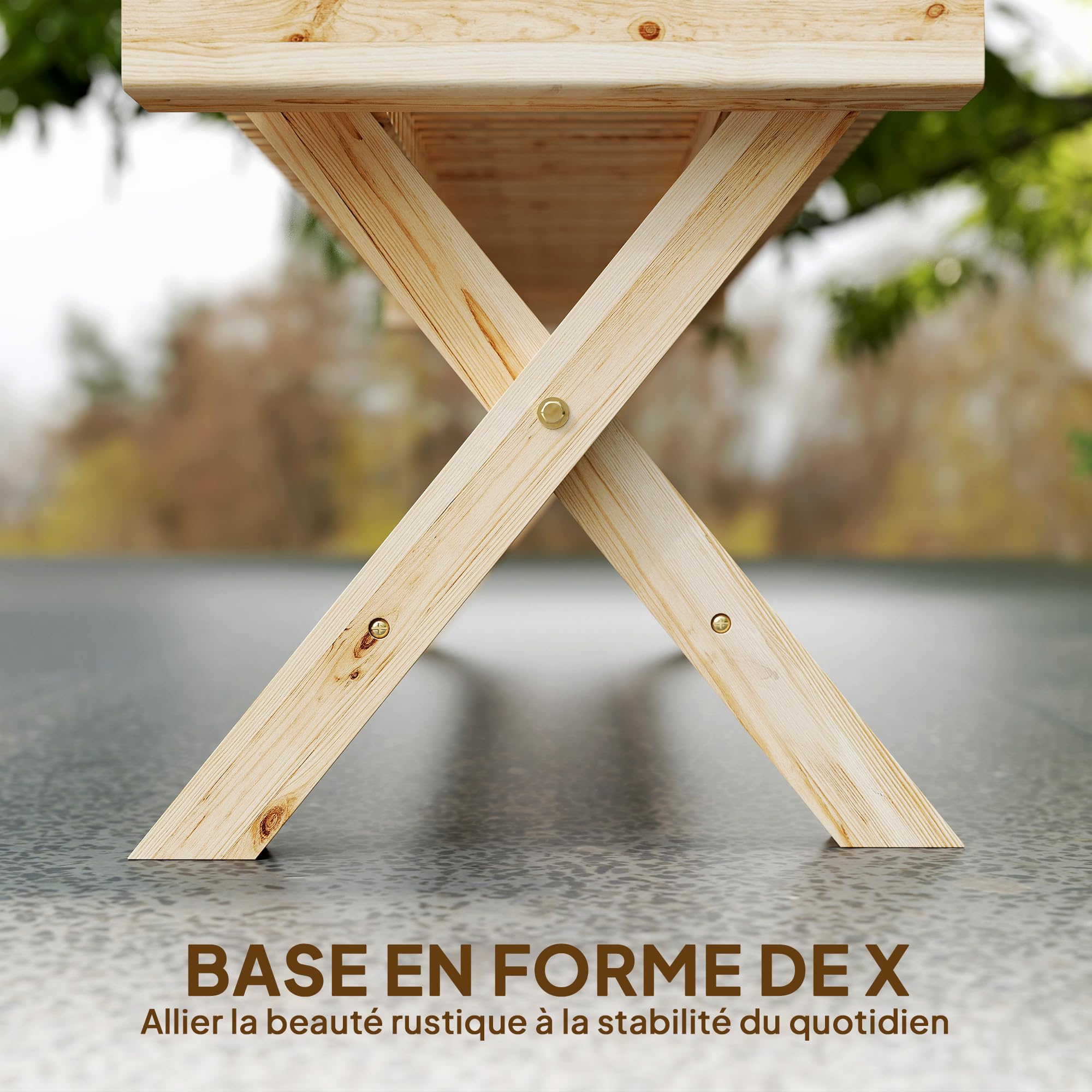 Outsunny - Banco de jardín de madera maciza, banco de jardín con asiento de lamas efecto madera, sin respaldo, para patio, balcón, parque, capacidad 240 kg, 140 x 40 x 43 cm, efecto madera natural