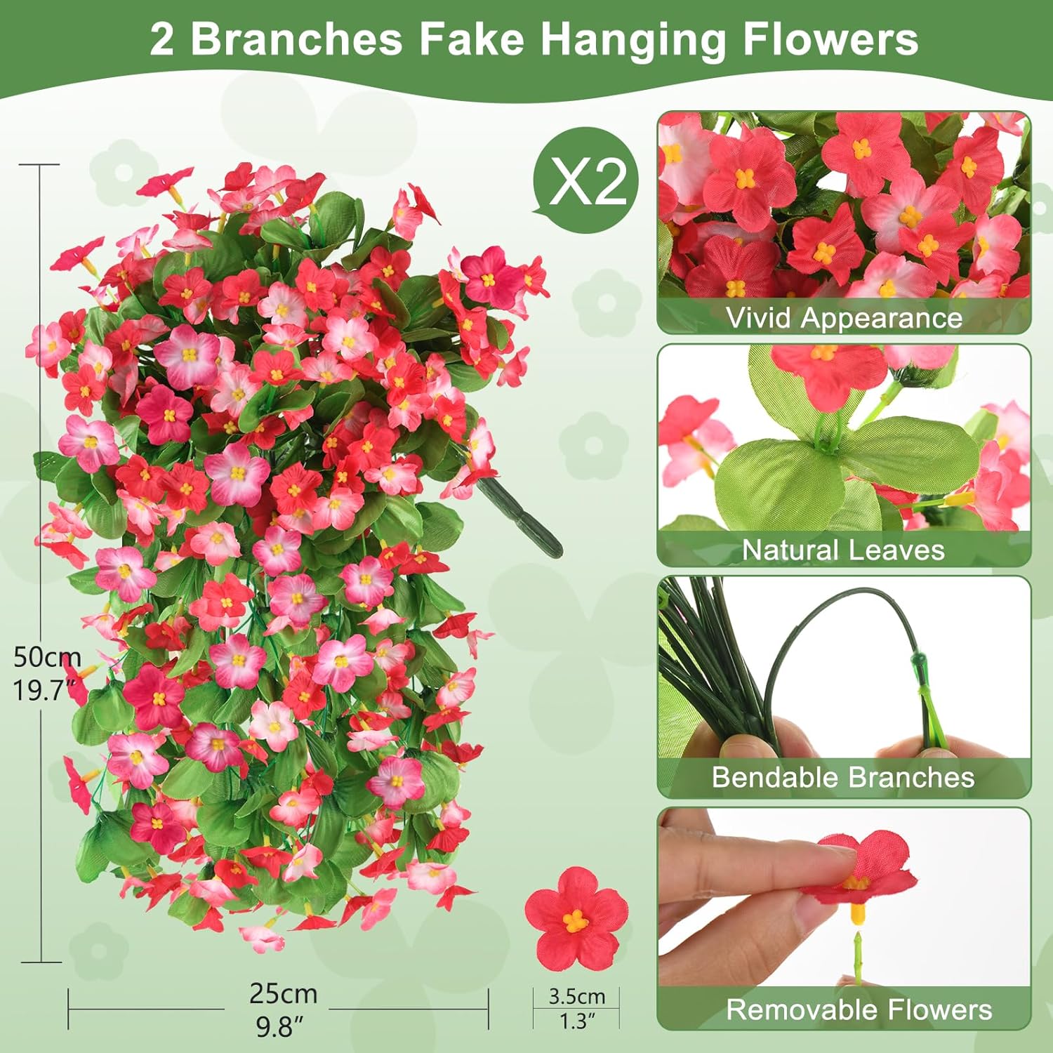 2 Pack Artificial Hanging Flowers, Fake Flowers Hanging Plant Violet Flower, Artificial Faux Silk Spring Flower for Wall Front Door Yard Garden Wedding Outdoor Decoration(Deep Pink) - Image 2