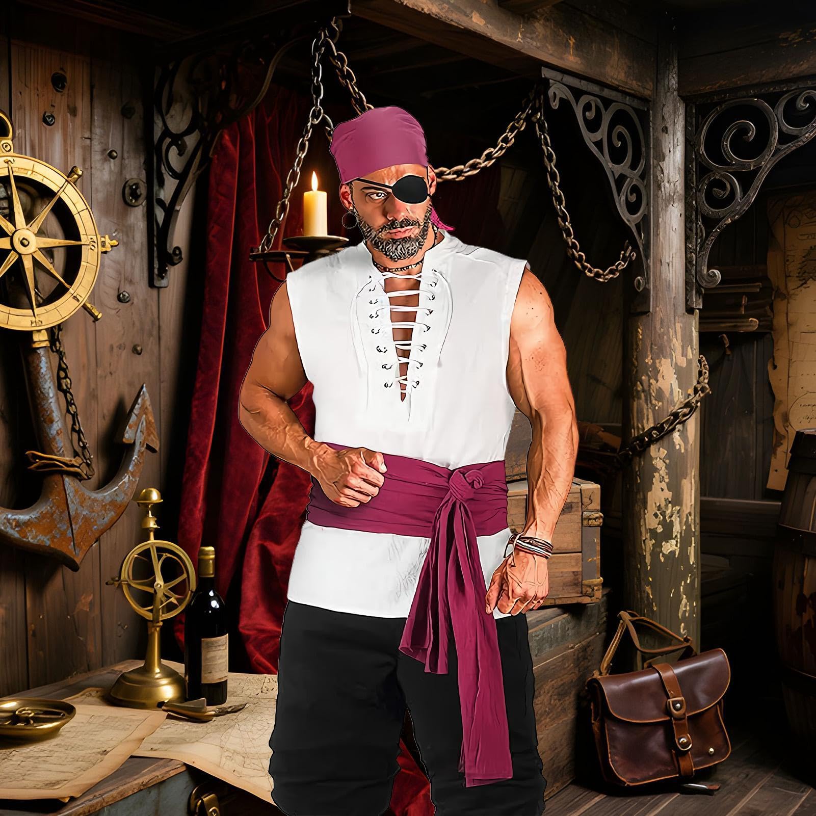 Generico Costume Pirata Uomo Set Cosplay Medievale Halloween | Costume Rinascimentale Uomo Halloween Per Festival Parata Evento Ballo Di Fine Anno Travestimento E Fotografico