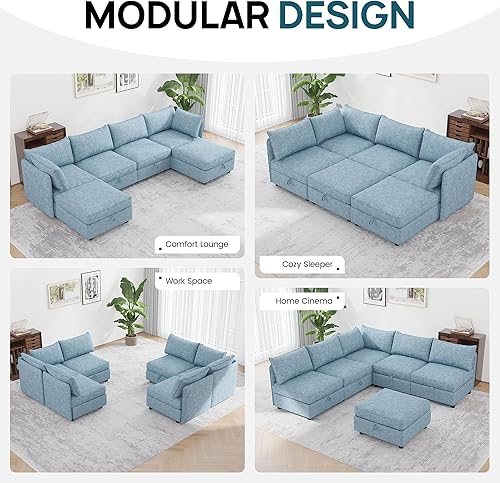Miniatura 6 de Sofá modular de 6 plazas de gran tamaño con fundas extraíbles y almacenamiento, convertible en forma de U, forma de L y seccional, modernos sofás