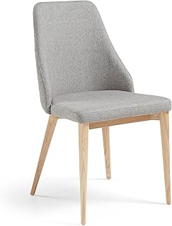 Kave Home - Silla de Comedor Rosie Gris Claro con Asiento Acolchado y Patas de Madera Maciza de Fresno