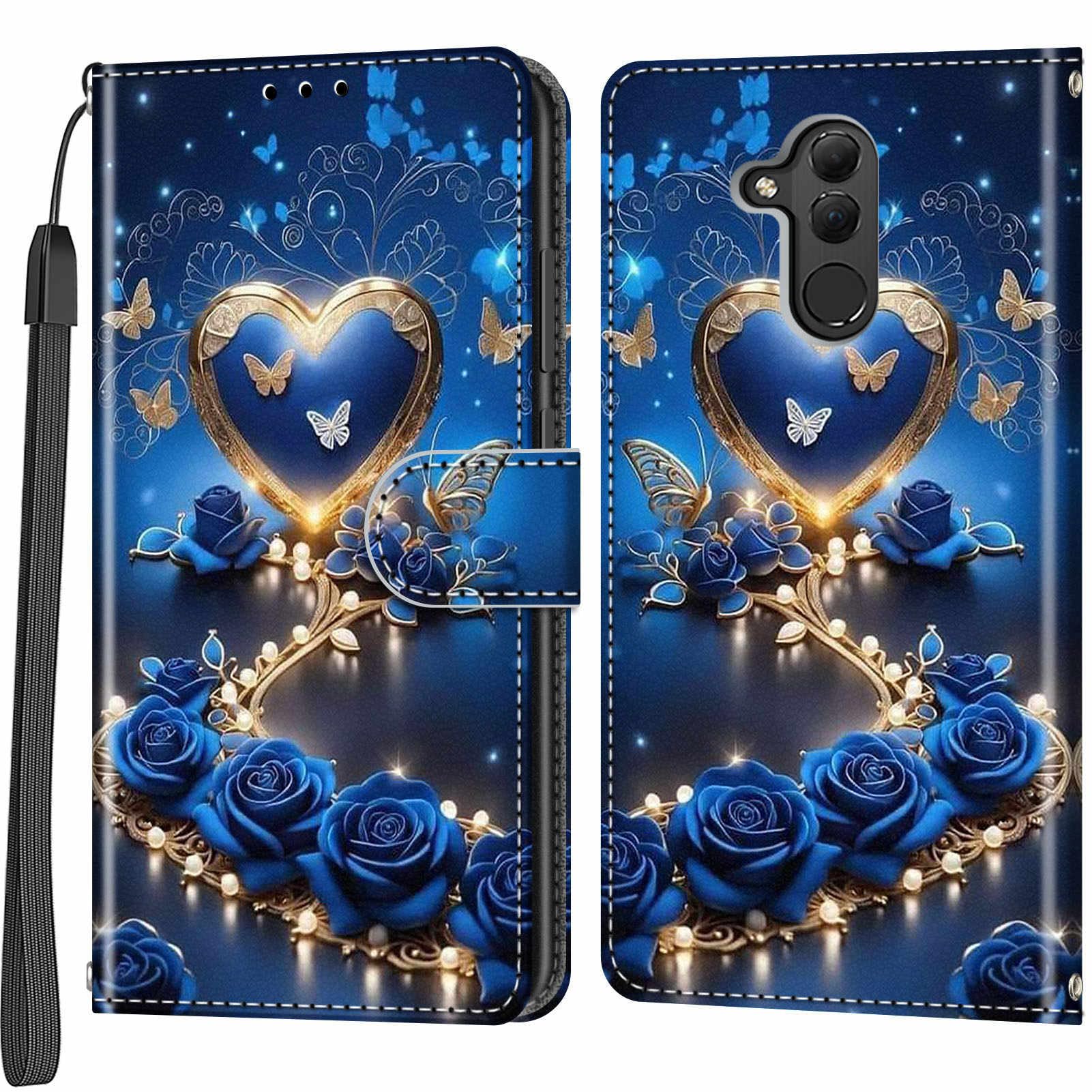 Custodia A Portafoglio Con Fiori Per Huawei Mate 20 Lite – In Pelle PU Con Supporto, Chiusura Magnetica E Slot Per Carte – Cover Protettiva