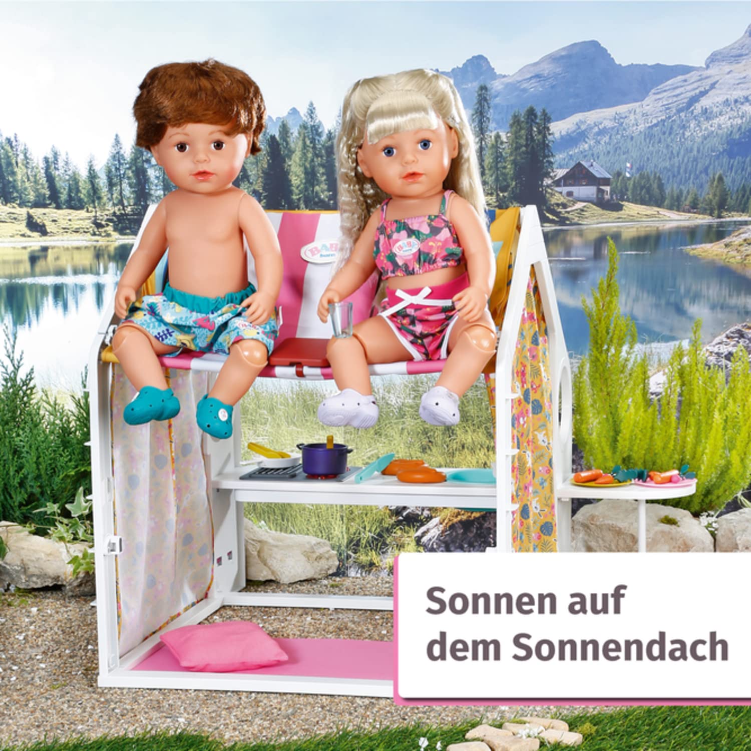 BABY born, Puppenhaus, BABY born Weekend Haus mit Licht - und Soundfunktion, öffenbare Seitenteile, Waschbecken, Grill und viel Zubehör, 832752, Zapf Creation