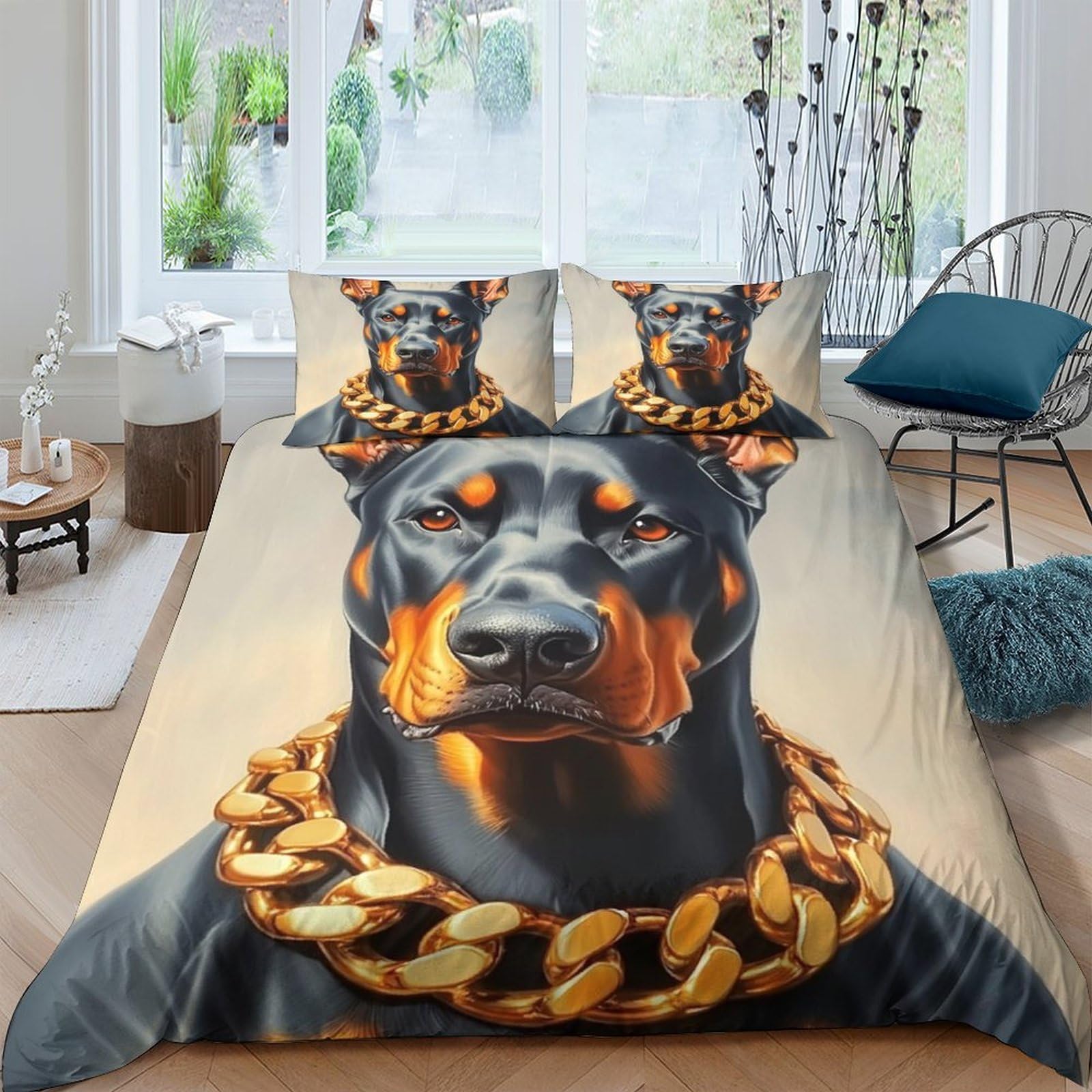 Ctjqhvkz Style-10 3D Printed Doberman Chain Fitted Sheet Microfiber Soft Anti-Slip Mattress Cover For Bedroom Dorm Decorative Bedding Single（135X200cm）