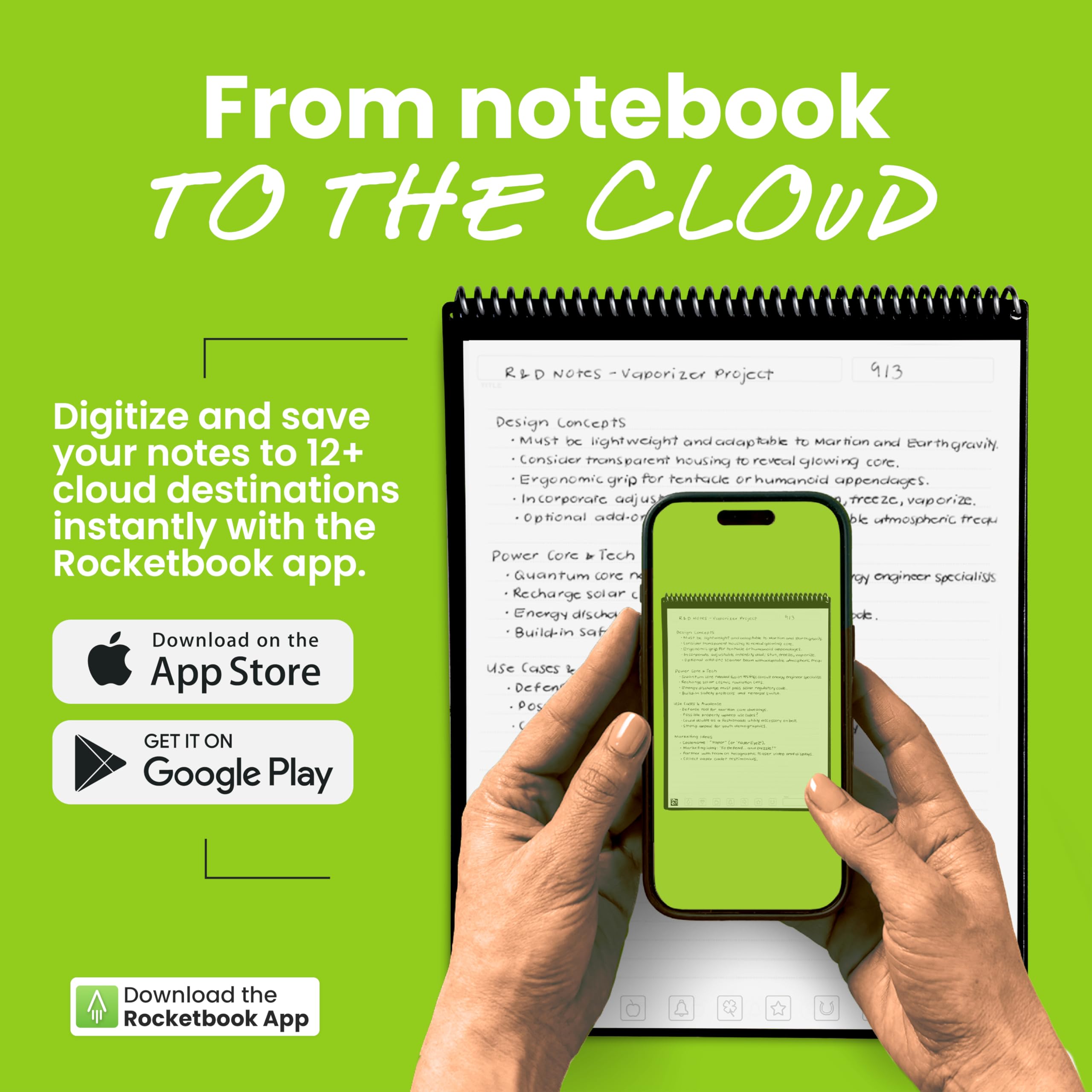 Rocketbook Blocco note intelligente riutilizzabile, formato lettera 8,5 x 11, blu navy | Quaderno a spirale rilegato in alto, pagine a righe e punteggiate, include penna e asciugamano
