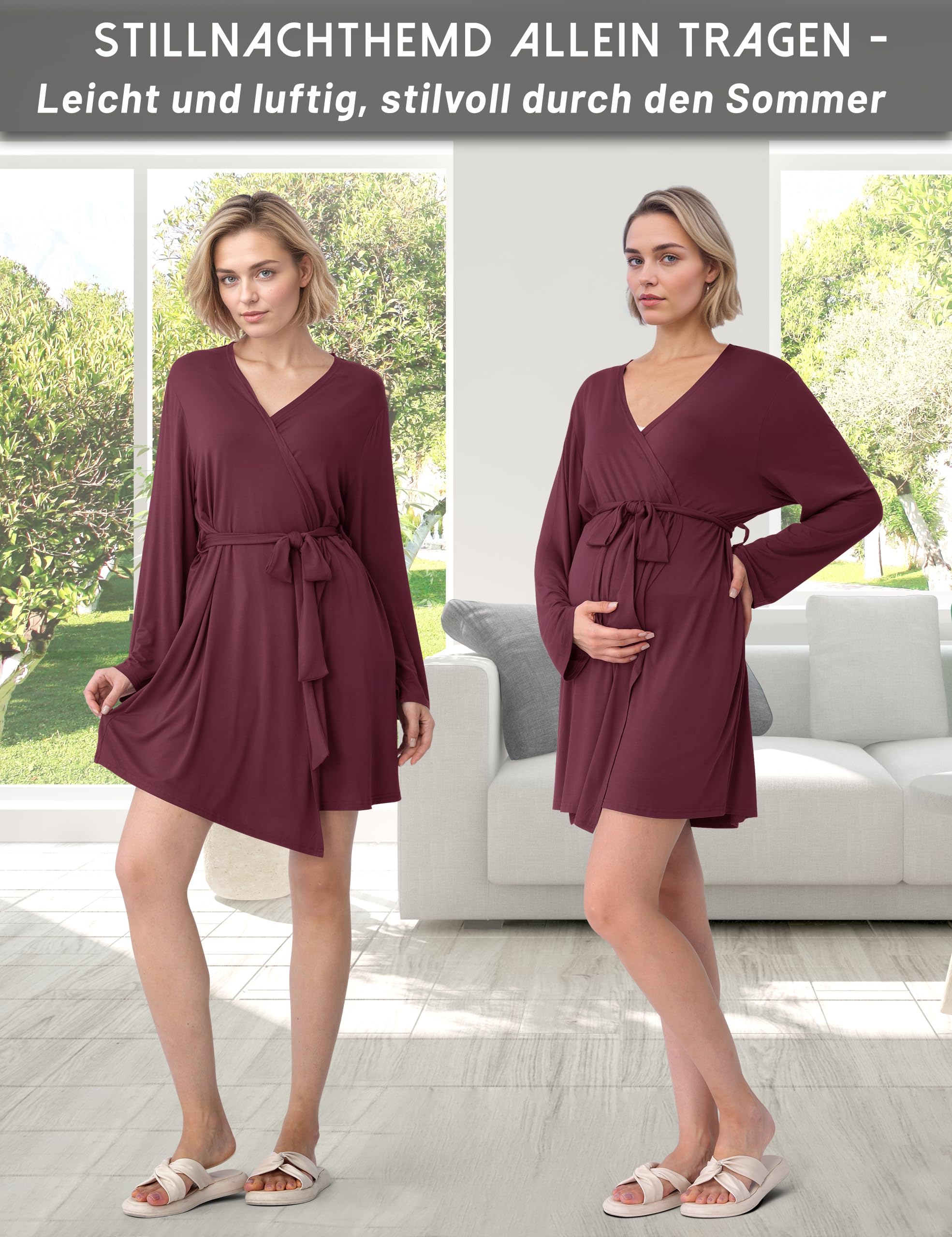 SUNNYBUY Stillpyjama Set Damen 3-teilig Umstands- und Still-Schlafanzug mit Top, Hose und Morgenmantel ideal für Schwangerschaft, Wochenbett und Klinik