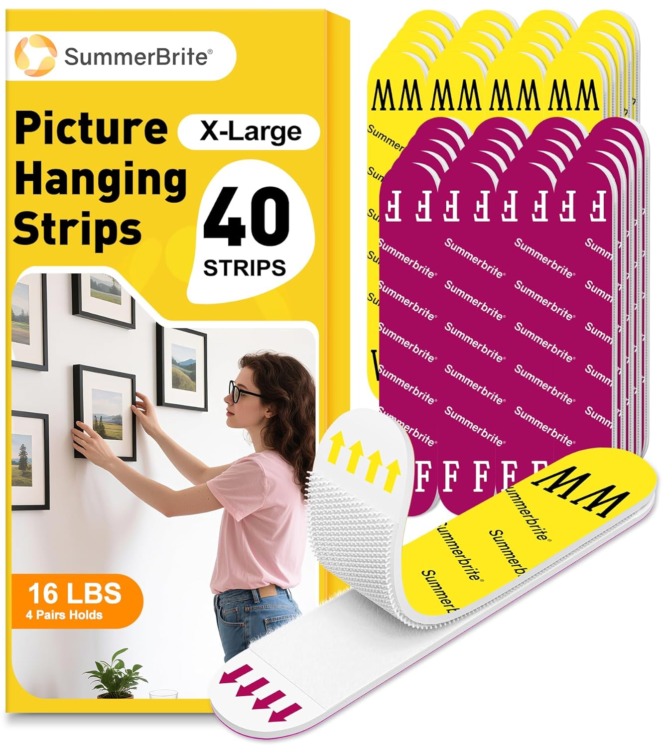 X-Large Picture Hanging Strips Heavy Duty, Damage Free Picture Hangers for Walls without Nails/Tools, Wall Sticky Hook and Loop Adhesive Strips Kit for Poster, Home, Office, 40 Strips/20Pairs, X-Large