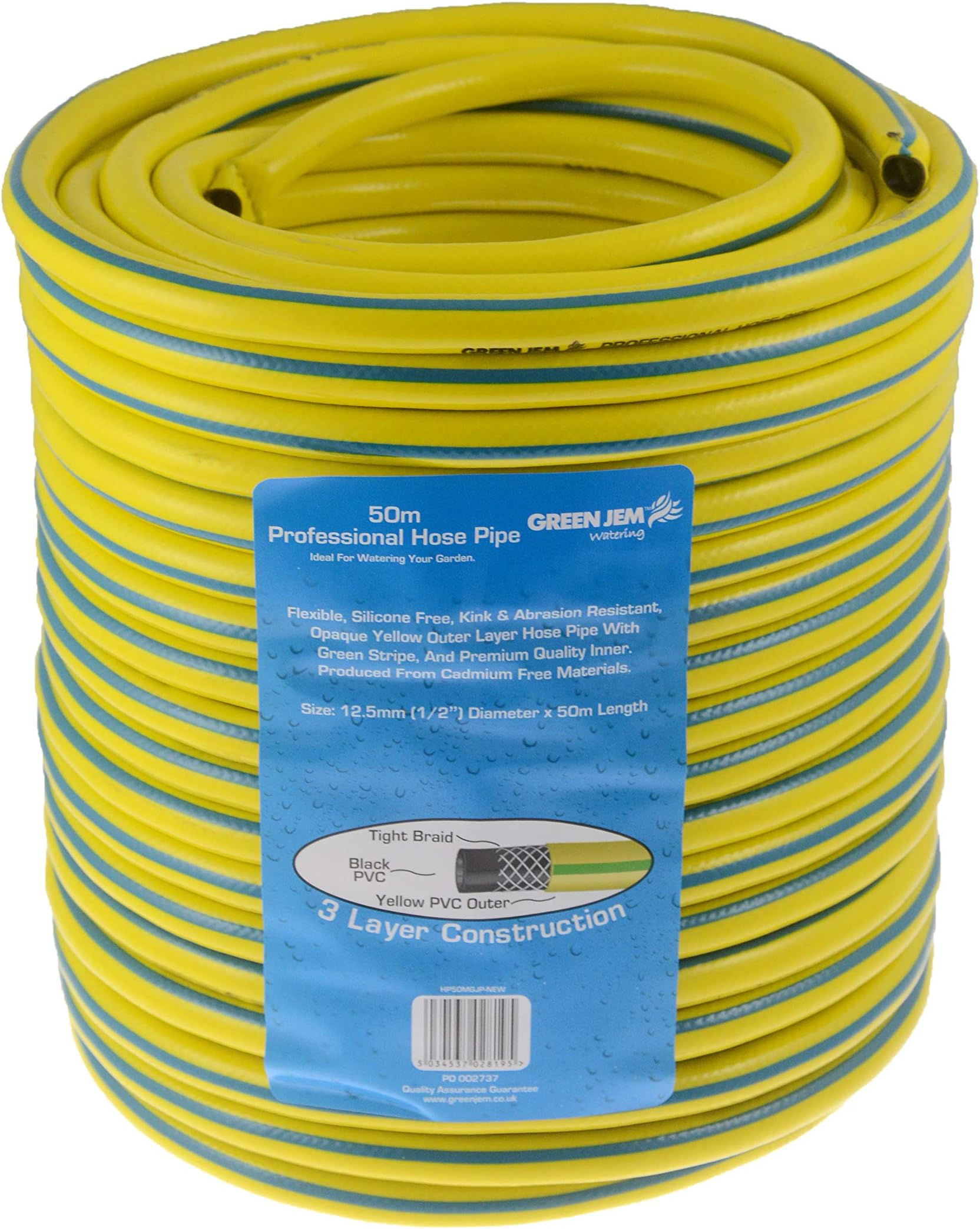 Green Jem HP50MGJP-NEW 50m Professional Hose Pipe, Yellow