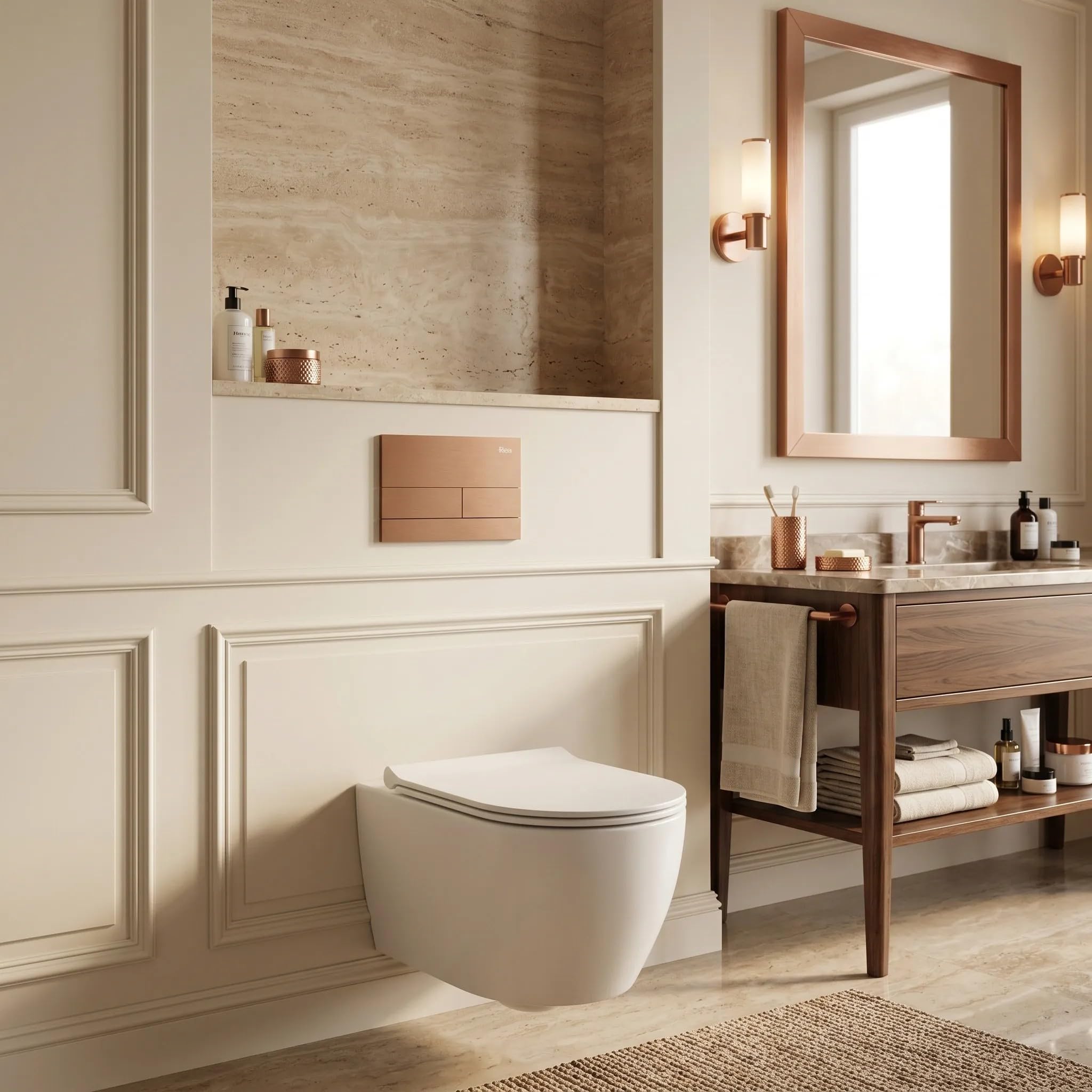 Rea - Stelaż Zestaw Podtynkowy Slim 024n Do Mis Wc Z Przyciskiem T Miedź Szczotkowana - 22x35,2x106,2 cm