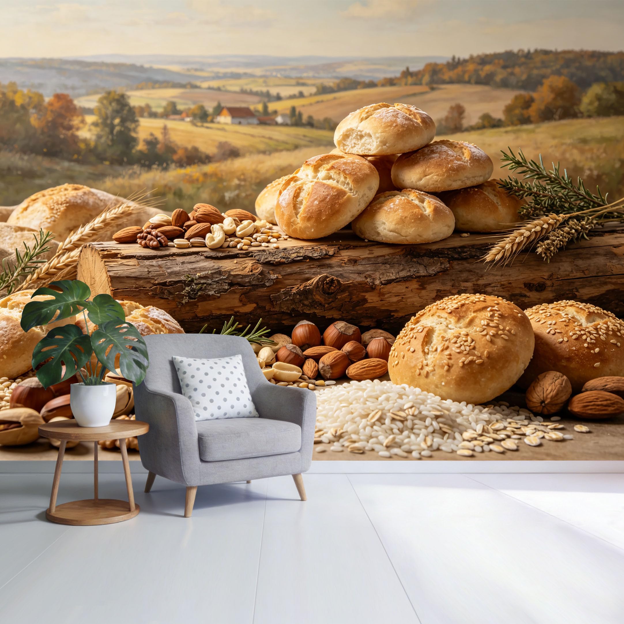 Custom Size Wall Mural Farmhouse Bakery Bread Nuts Wheat Harvest Landscape Rustic Country Style SelfAdhesive Wall Fabric Removable Wallpaper for Home Office Decor