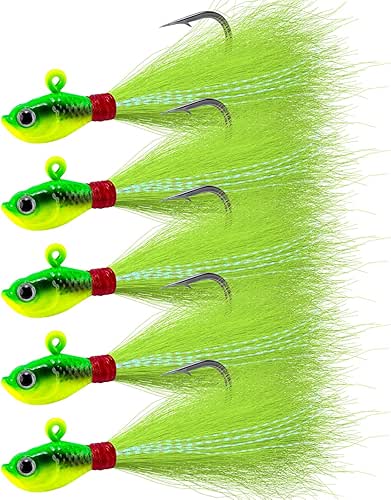 Alwonder 5-Pack Bucktail Jigs Hair Jigs Saltwater Freshwater Fishing Bucktail