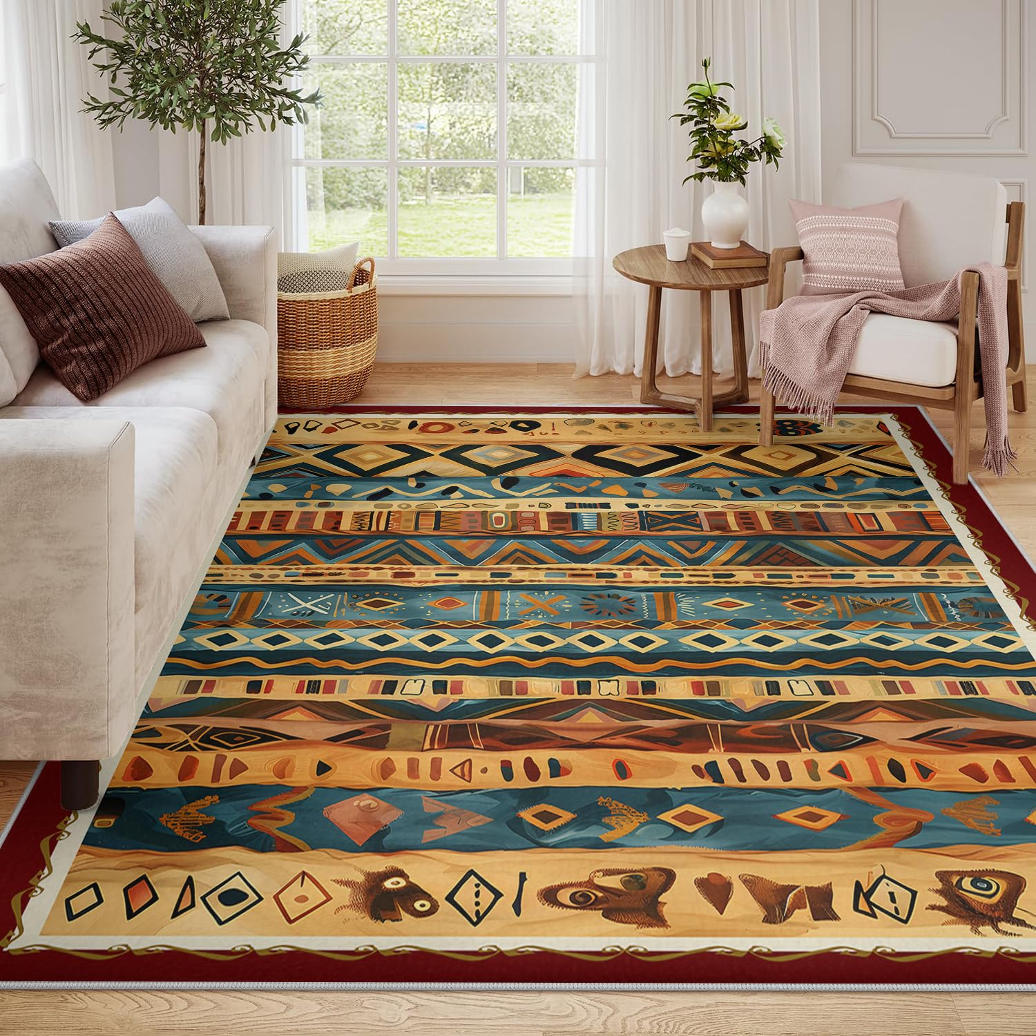 Dywaniki do salonu dywany 150 x 210 cm geometryczny vintage południowo-zachodni zmywalny cienki dywan do jadalni sypialni boho plemienny etniczny wewnętrzny dywan podłogowy