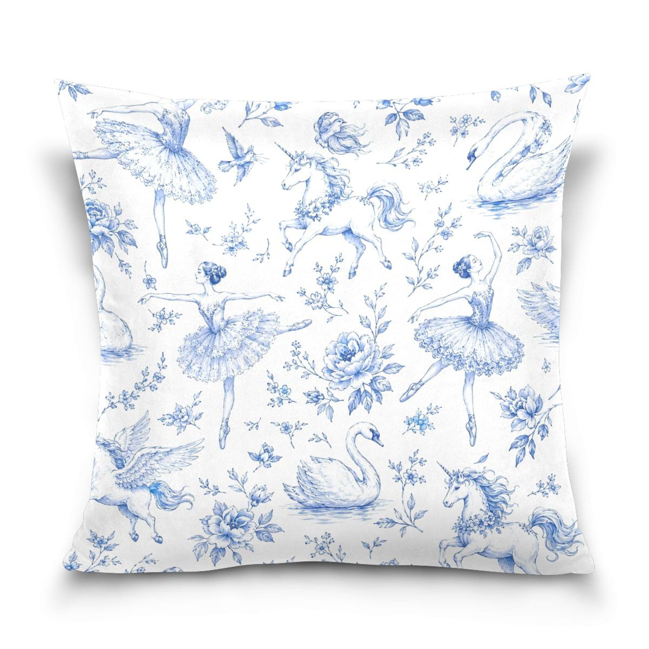 Kutsu Unicorns Swan Dancer Throw Pillow Cover 20 x 20 In, Decorative Square Cushion Case for Couch Sofa Bedroom Home