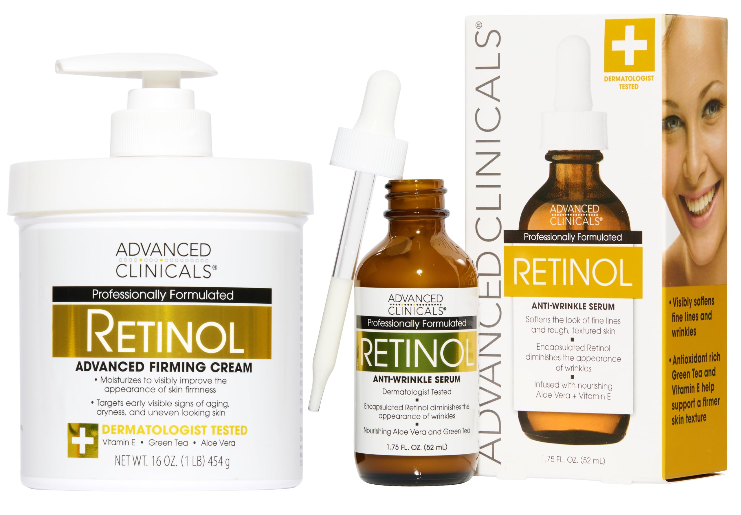 Advanced Clinicals Retinol Body Lotion + Retinol Serum 2PC Skincare Set For Women & Men Helps Diminish Appearance Of Crepey Skin | Face Serum & Body