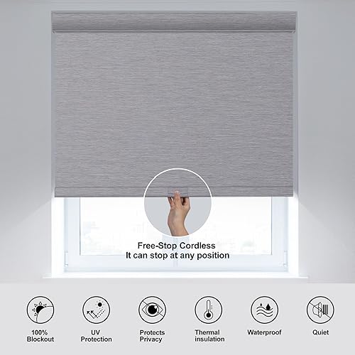 Miniatura 5 de BERISSA Persianas enrollables opacas sin cordones para ventanas, con cenefa de cassette, con aislamiento térmico, ahorro de energía, para puerta y