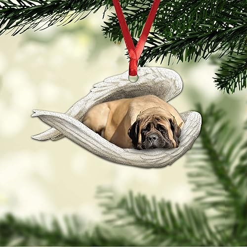 Miniatura 6 de Talataca Mastín inglés durmiendo ala de ángel conmemorativo perro 2D plano espejo retrovisor accesorios de árbol de Navidad decoración colgante