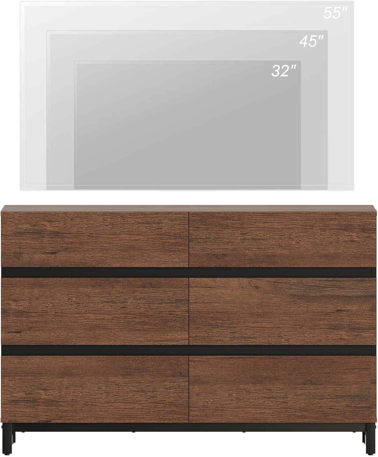 Diagram showing TV size compatibility with the WAMPAT TV Stand