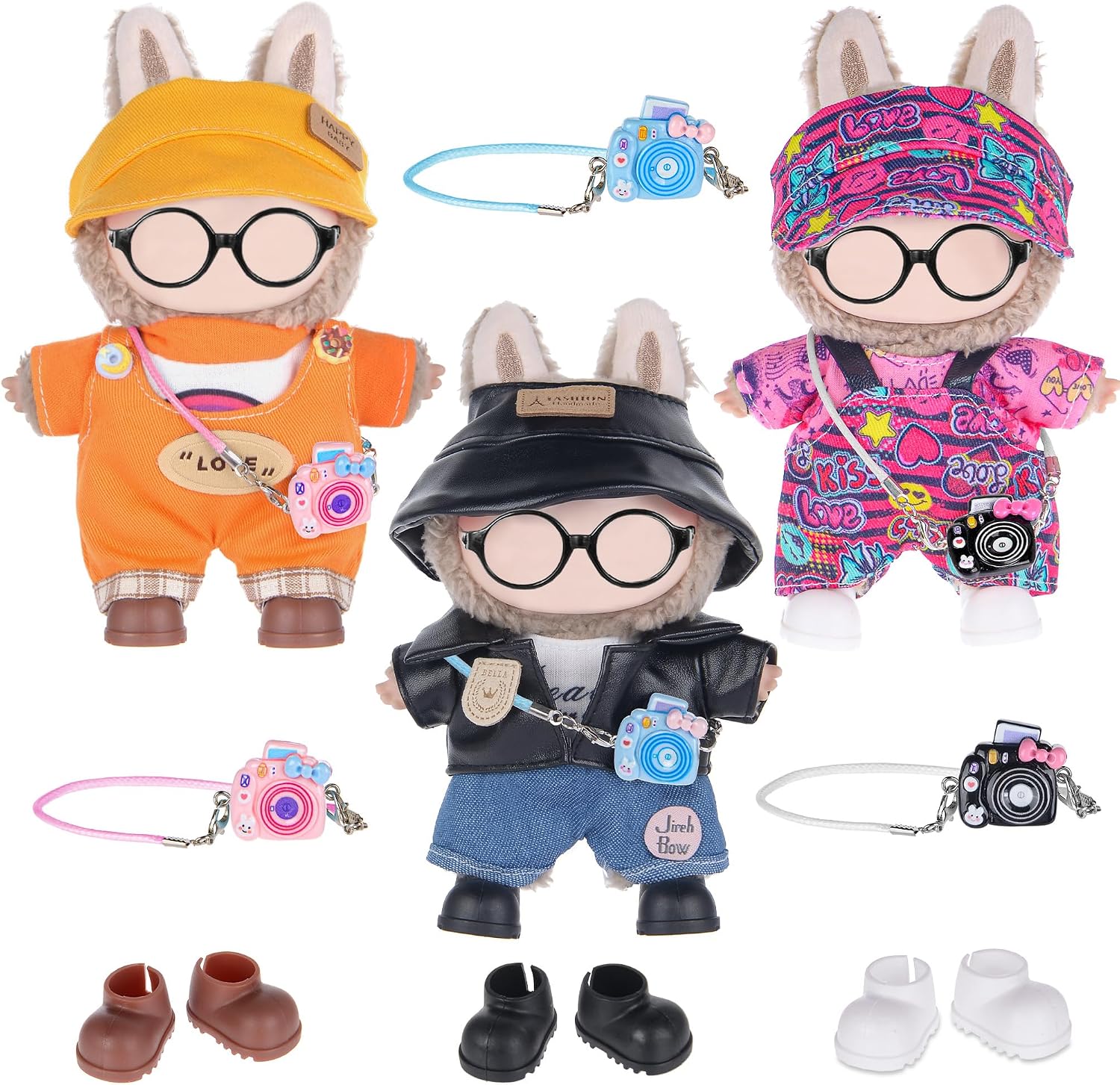ebuddy 3 Sets Doll Clothes for 17cm Plush Dolls - Dress Up Doll Clothing Set Replacement Fashion Outfit Collection with Hats & Accessories, Fits 6.7 Inch Mini Dolls (No Doll )