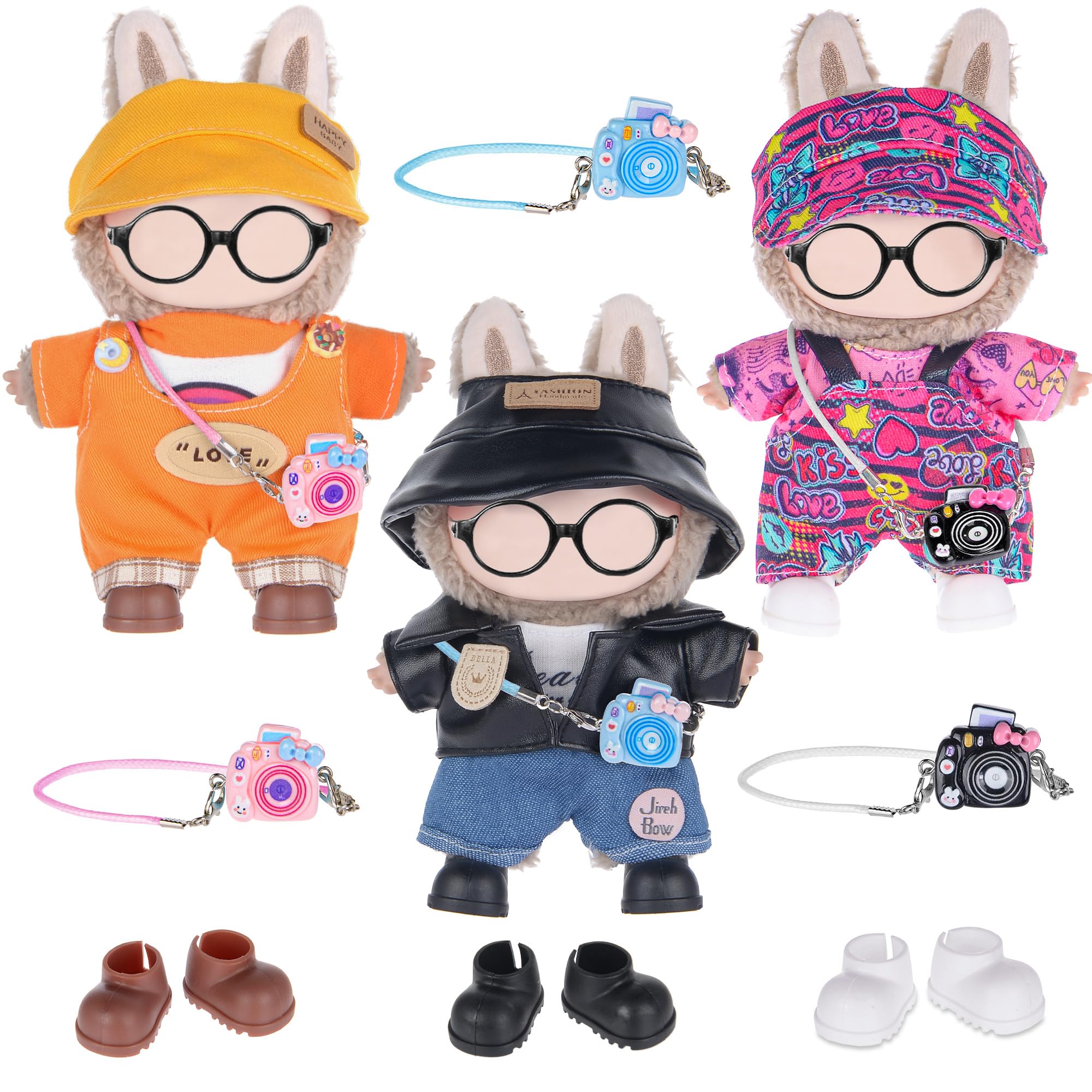Total 3 Set 17cm Dolls Clothes and Accessories Include: 3 Hats, 3 Rompers, 3 Tops