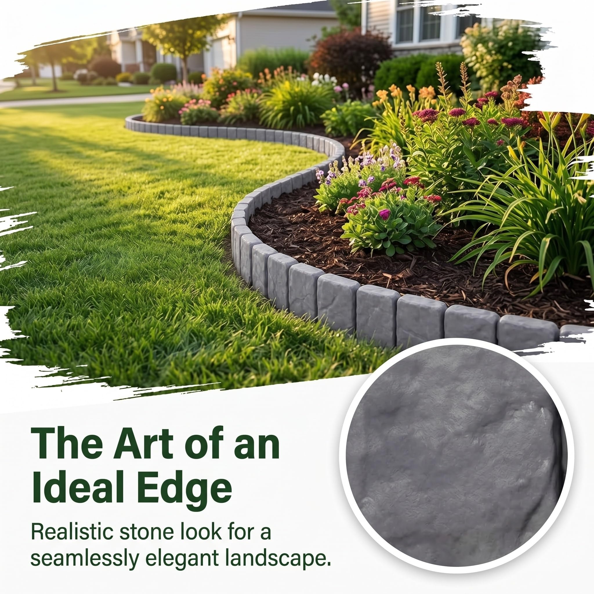 Bordillo De Jardín De Imitación De Piedra Gris, Borde De Plástico para Jardines Y Macizos De Flores, Ladrillos De Roca Artificial Duraderos para Decoración Y Paisajismo De Red 20pcs
