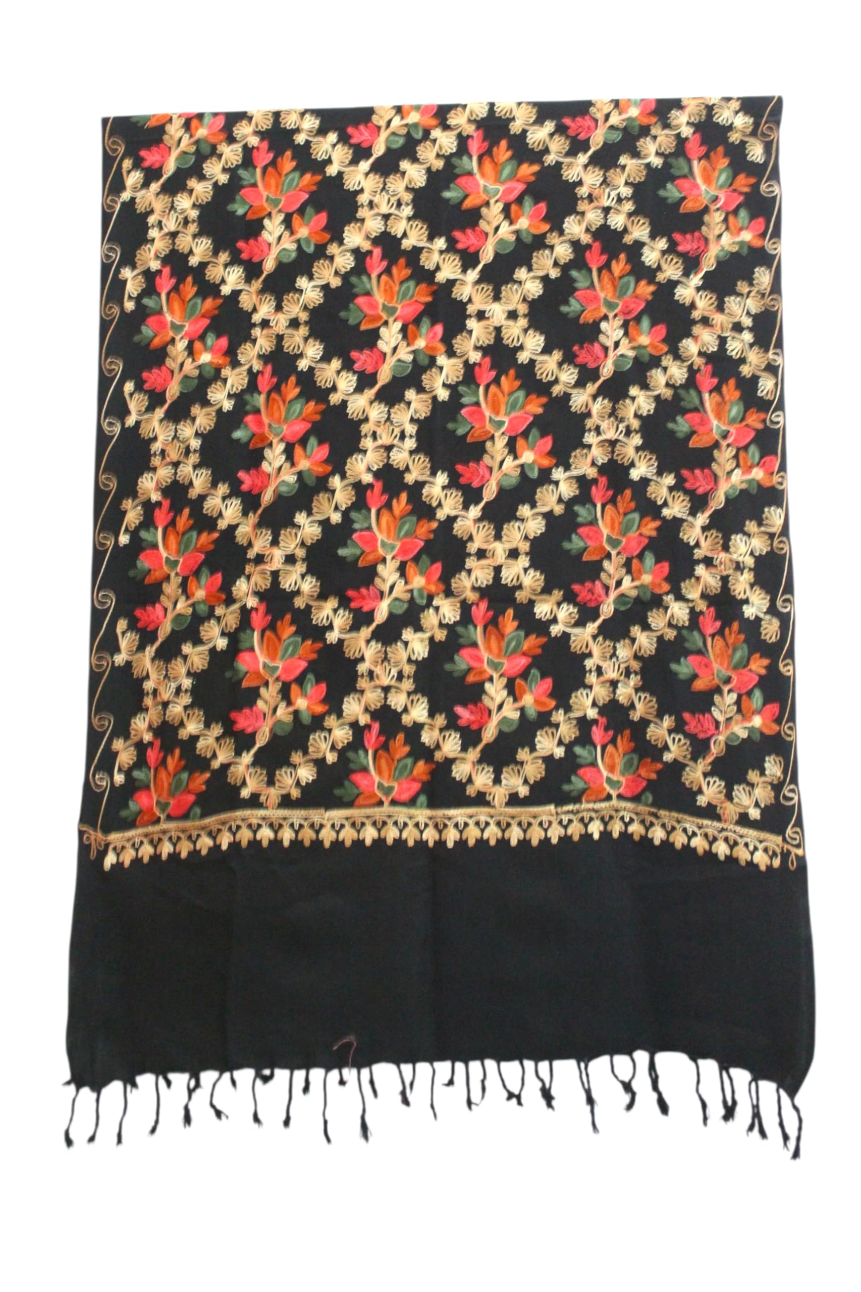 Kashmiri Shawl With Multi Color Embroidery, Indian Shawl, Aari Embroidery,Shawl Women, Kashmiri Accessory Size -28x80-image-13