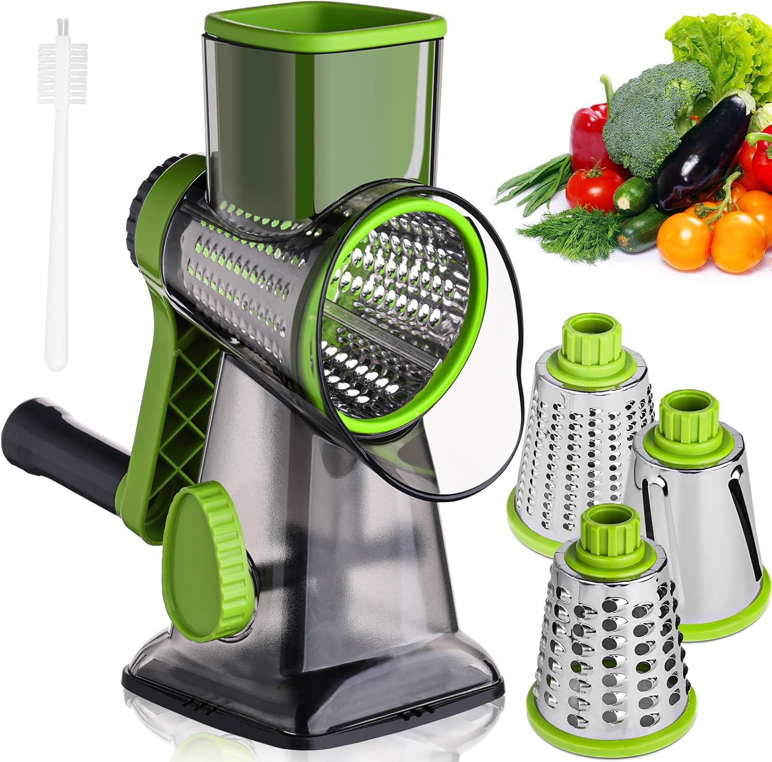 HANSGO Rotary Cheese Grater, Cheese Shredder with Handle and 3 Interchangeable Blades Manual Kitchen Vegetable Slicer Green for Fruit Nuts HANSGO Rotary Cheese Grater, Cheese Shredder with Handle and 3 Interchangeable Blades Manual Kitchen Vegetable Slicer Green for Fruit Nuts