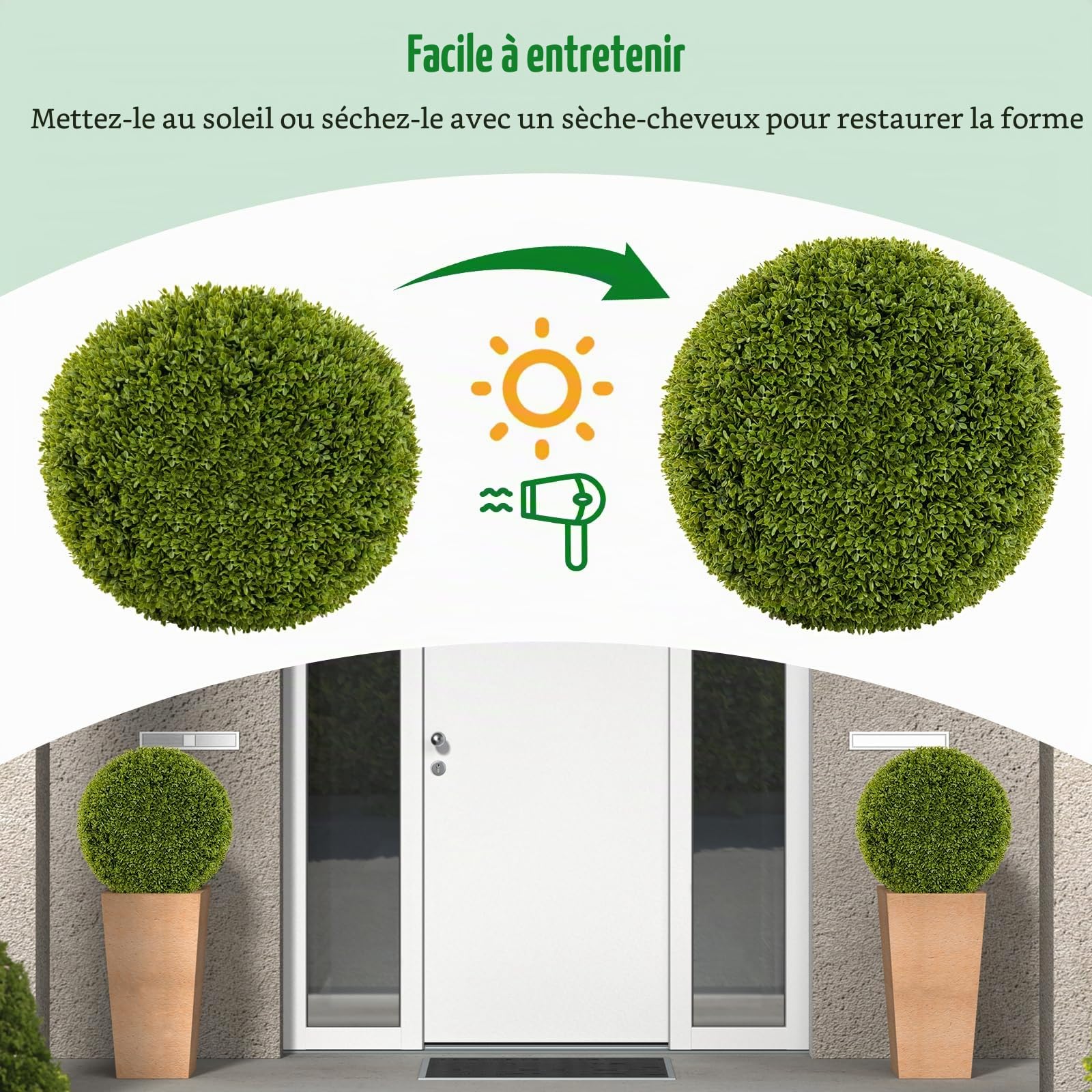 GIANTEX Lot de 2 Boules Décoratives de Plante Artificielle, Plantes Sphériques de 39/50 cm, avec Feuilles Simulées Résistantes au Soleil, Plantes Décoratives pour Balcon, Patio, Maison, Mariage (39 cm