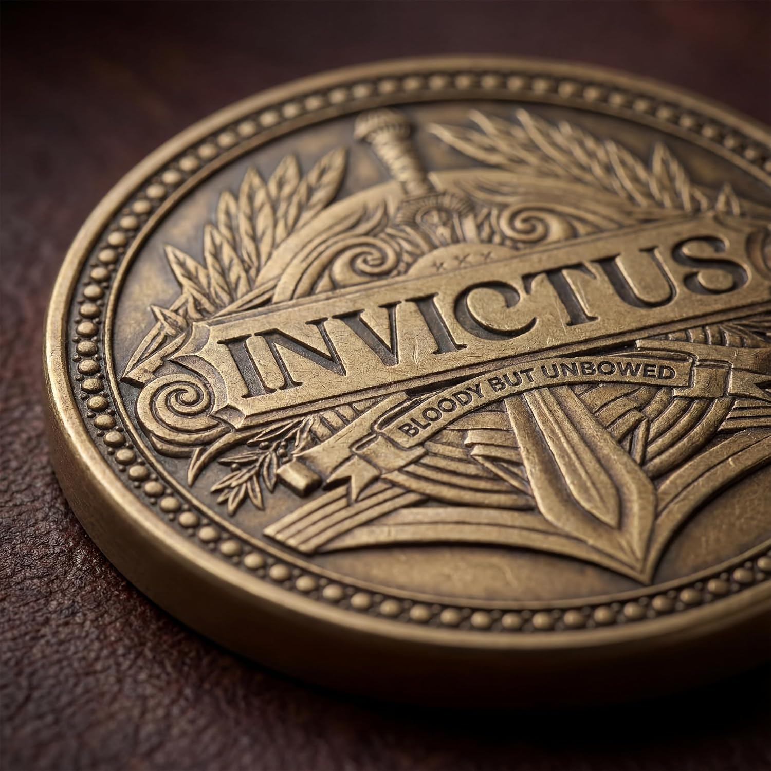 Invictus Coin – Motivational Challenge Coin - “Bloody But Unbowed” & “I Am The Captain of My Soul” - Everyday Carry Reminder Token - Inspirational Gift for Men & Women