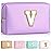 TOPEAST Initial Makeup Bags for Women, Personalized Portable Cosmetic Bag for Travel, Cute Makeup Pouch, PU Leather Waterproof Toiletry Bag, Preppy Things for Girl (Purple V)